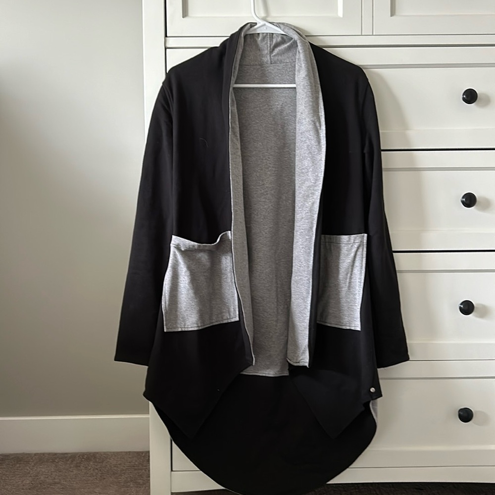 Black and grey tunic length jacket (size small)